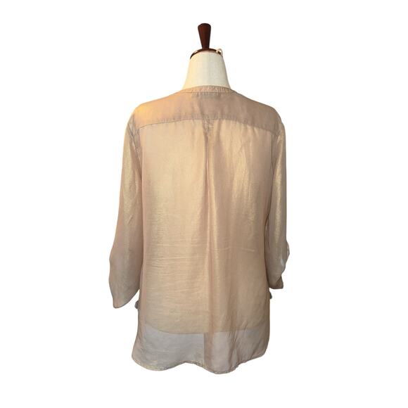 Apt. 9 sheer gold 3/4 sleeve hi-low blouse size L - Picture 4 of 9